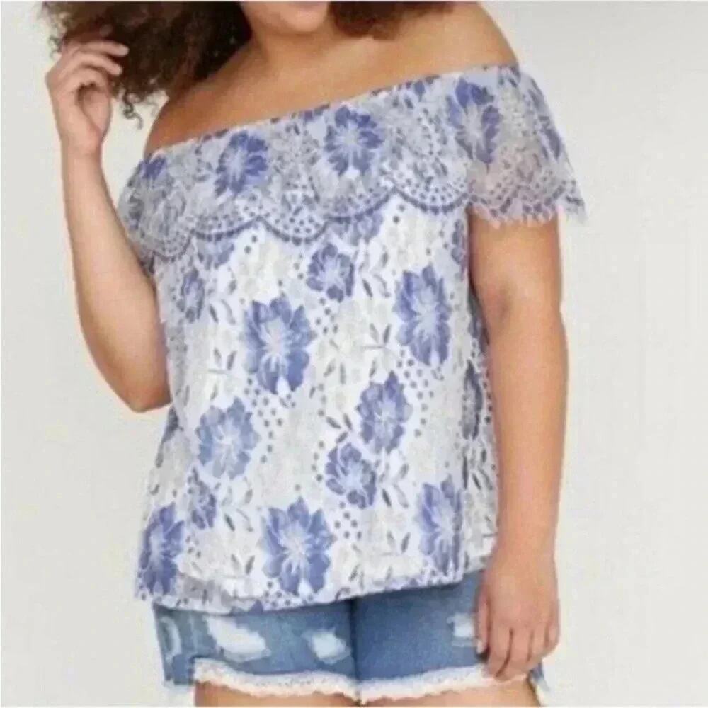 Lane Bryant‎ Womens Off-Shoulder straps Lace Ruffle blouse beach plus size